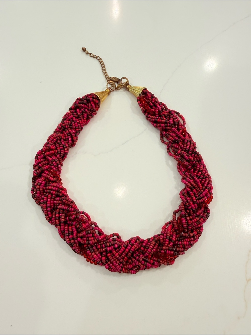 Charming Charlie Braided Beaded Necklace - Pink & Red